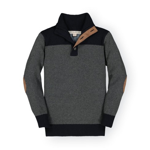 Hope & Henry Boys' Contrast Sweater With Elbow Patches (pieced Charcoal,  3-6 Months) : Target