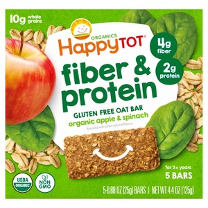 HappyTot Fiber & Protein Organic Apples and Spinach Soft-Baked Oat Bar - 5ct/0.88oz Each - 1 of 4
