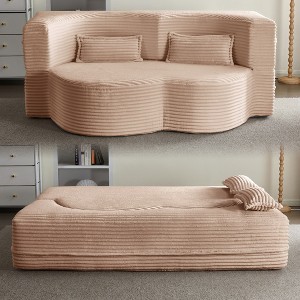 MYINDA Modern Floor Sofa,Convertible Teddy Fabric  Sleeper Sofa Bed,15" Full Size Folding Mattress for Living Room,Guest Bed - 1 of 4