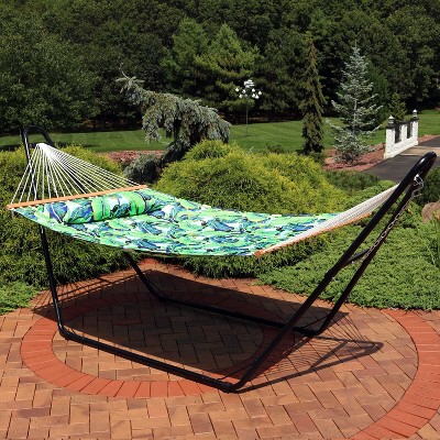 Exotic Foliage Green Quilted Polyester 2-Person Hammock with Pillow
