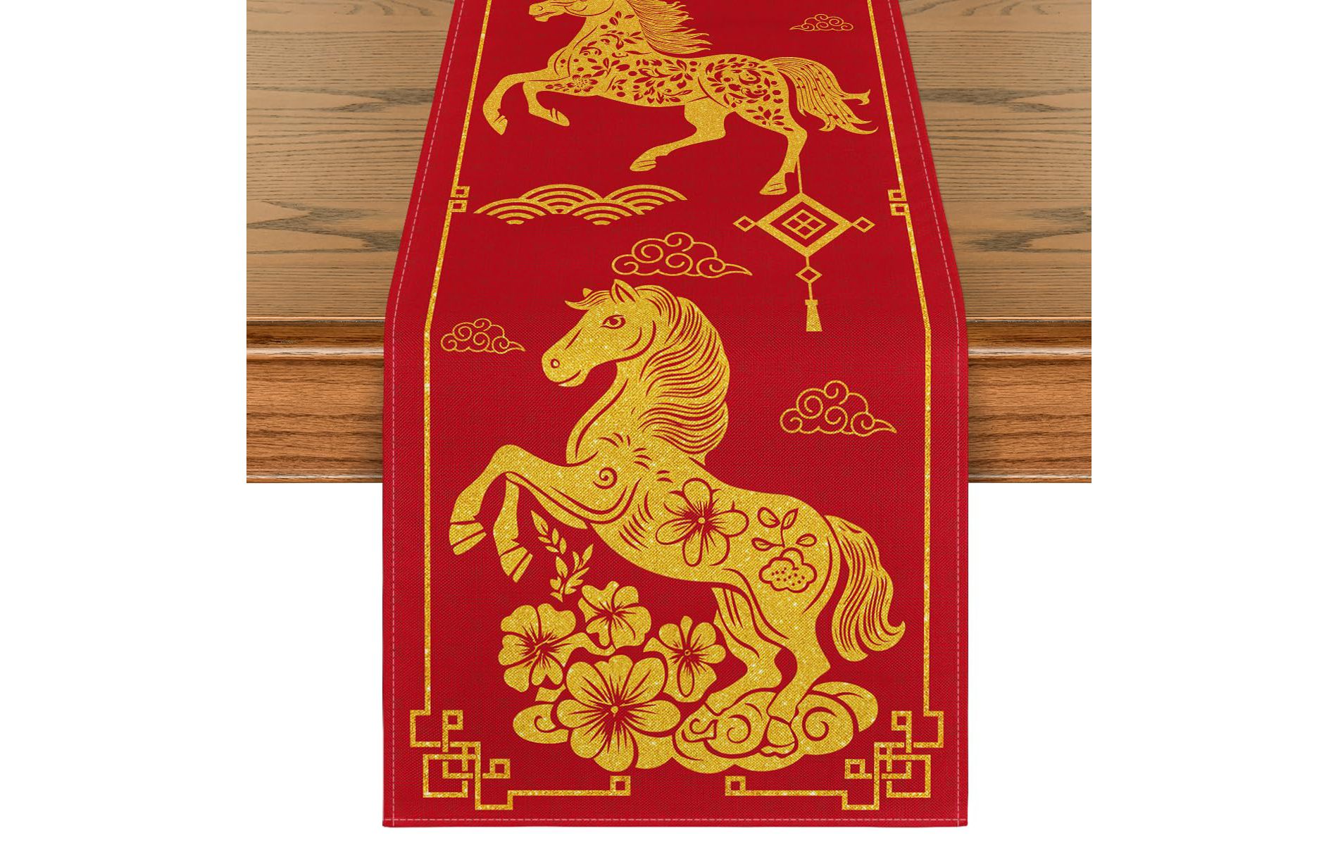 Horse 2026 Happy Lunar New Year Table Runner, Spring Festival Winter Kitchen Dining Table Decoration