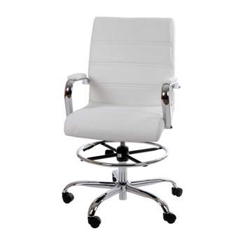 Flash Furniture Mid-Back LeatherSoft Drafting Chair with Adjustable Foot Ring and Chrome Base
