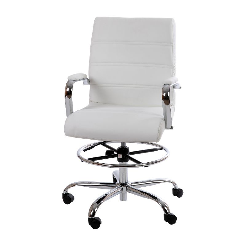 Merrick Lane Mid-Back Drafting Chair with Adjustable Foot Ring Faux Leather Upholstered Swivel Chair with Chrome Base, 1 of 15