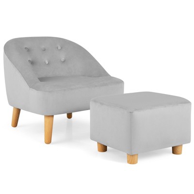 Infans Kids Sofa Chair w/ Ottoman Toddler Single Sofa Velvet Upholstered Couch Grey