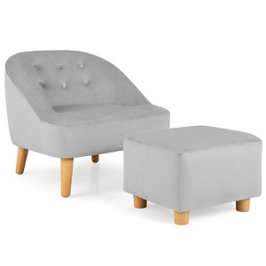Infans Kids Sofa Chair w/ Ottoman Toddler Single Sofa Velvet Upholstered Couch Grey - 1 of 4