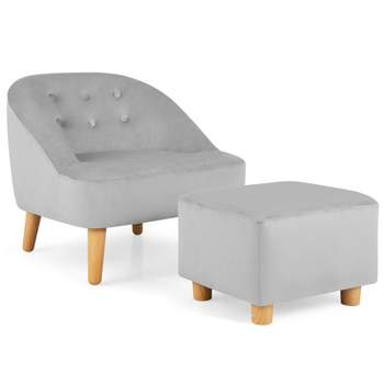 Infans Kids Sofa Chair w/ Ottoman Toddler Single Sofa Velvet Upholstered Couch Grey