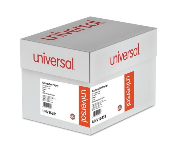 Universal&#174; Green Bar Computer Paper, 18lb, 14-7/8 x 11, Perforated Margins, 2600 Sheets (15851)