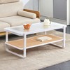 CENGHU Modern Simple Rectangle Double-Layer Coffee Table, Solid Wood Glass Desktop Tea Table Rattan Woven, Side Table for Living Room, White - 3 of 4