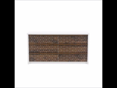 Soft White Double Dresser with Walnut Geometric Drawers