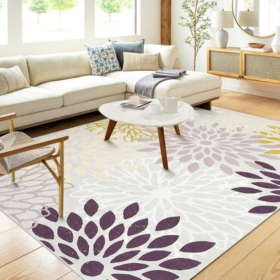 Modern Area Rug for Living Room Bedroom Boho Floral Washable Rug : Target