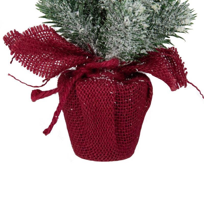 Northlight 0.8 FT Red and White Flocked Mini Pine Christmas Tree in Burlap Base - Unlit, 4 of 5