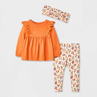 Image of Baby Girls' Tunic Set with Headband - Cat & Jack™ Orange Newborn