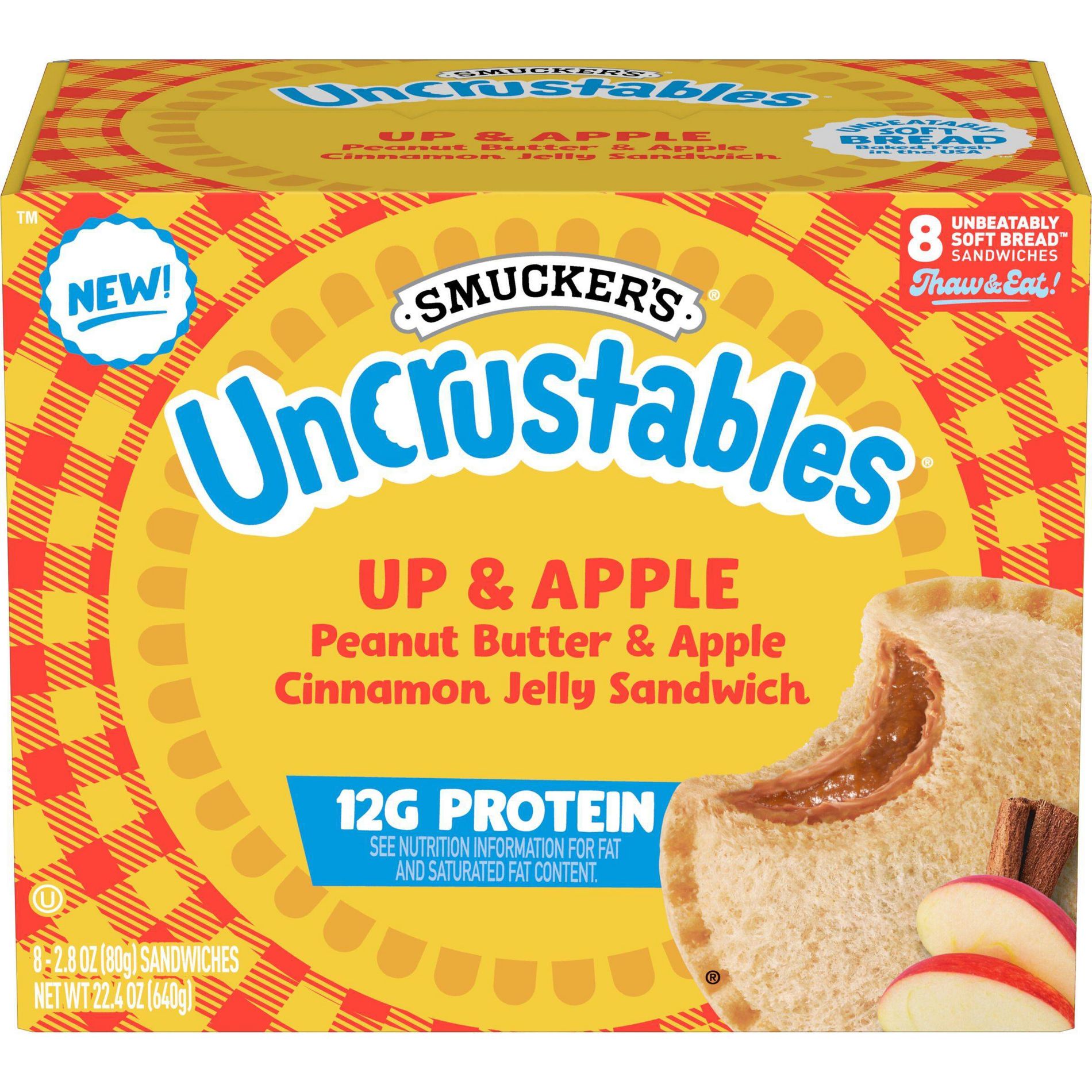 Smucker's Uncrustables Frozen Up & Apple Peanut Butter & Apple Cinnamon Jelly Sandwich - 22.4oz/8ct