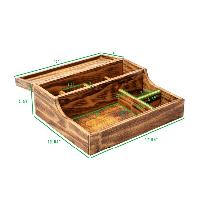 Rustic Torched Wood 7-Compartment Valet Tray Organizer