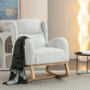 KTMBDW Nursery Rocking Chair Teddy Upholstered Rocker Rocking Accent Chair Padded Seat Armchair for Living Room Bedroom Offices - 1 of 4