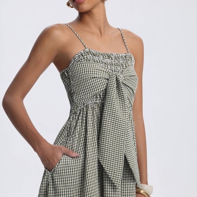 Женские платья A New Day Women's Smocked Bodice Midi Sundress - A New Day™ Olive Green Gingham M — фото 5