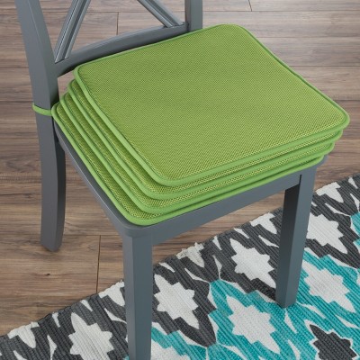 Chair Cushions-Set of 4 Square Foam 16"x 16" Chair Pads with ties for Kitchen, Dining Room, Patio, Tailgating-Machine Washable by Lavish Home (Green)