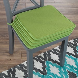 Chair Cushions-Set of 4 Square Foam 16"x 16" Chair Pads with ties for Kitchen, Dining Room, Patio, Tailgating-Machine Washable by Lavish Home (Green) - 1 of 4
