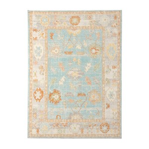 5' X 7' Blue and Orange Floral Stain Resistant Indoor Outdoor Area Rug - 1 of 4