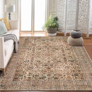 Area Rugs for Living Room Bedroom, Large Washable Rug Vintage Distressed Floral Boho Carpet Indoor Dining Room Kids Room Entryway Non Slip Low Pile - 1 of 4