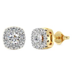 Gilded Lab-Grown Diamond Sterling Silver & 14KT Yellow Gold-Plated Silver Stud Earrings for Women, Cushion Halo Shaped, 1/4, 1/2, 1 Carat Total Weight - 1 of 4