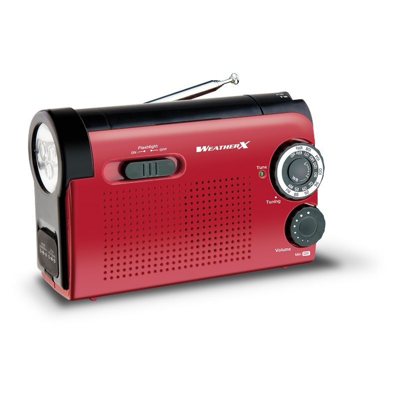 WeatherX AM/FM/WB with Flashlight & Phone Charger Radio - Red (WR182R), 1 of 4