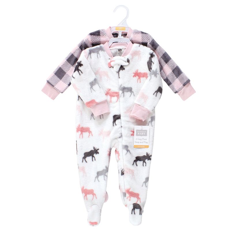Hudson Baby Infant Girl Plush Sleep and Play, Pink Moose, 3 of 6