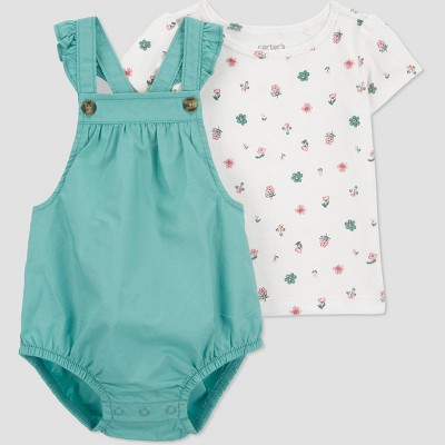 Image of Carter's Just One You® Baby Girls' Floral Bubble Overalls - Green 24M