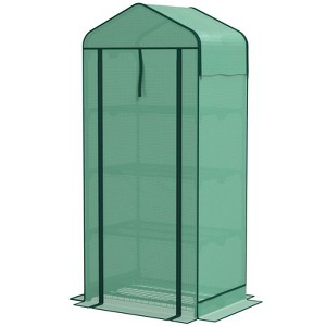 4-Tier Greenhouse with Screen Roof – Portable Garden Greenhouse, Powder-Coated Steel Frame, Roll-Up Door & Ground Seal - 1 of 4
