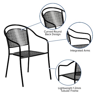 Elegant Black Steel Patio Armchair with Rain Flower Design