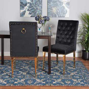 Baxton Studio Caspera Contemporary Glam and Luxe Velvet Fabric and Metal Dining Chair Set