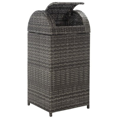 Grey Brown Woven Outdoor Trash Bin with Swing Top