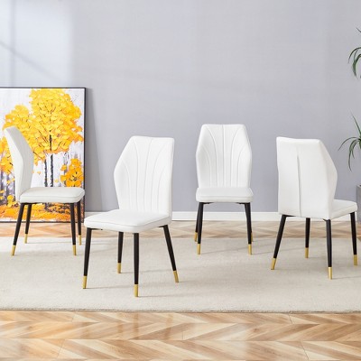 Vynxaria Set of 4 White PU Dining Chairs with Metal Legs