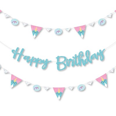 Big Dot of Happiness Narwhal Girl - Under The Sea Birthday Party Letter Banner Decoration - 36 Banner Cutouts and Happy Birthday Banner Letters