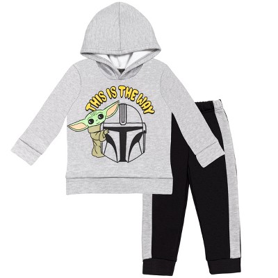 Image of Star Wars The Mandalorian Baby Yoda Baby Boys Fleece Fleece Hoodie Pants Set Gray/Black 18 Months