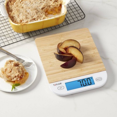 Taylor Digital Bamboo Kitchen Scale with Blue Backlight Display