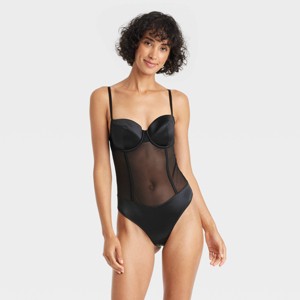 Women's Satin and Mesh Lightly Lined Lingerie Bodysuit - Auden™ - 1 of 4