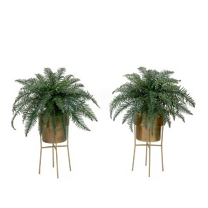 Nearly Natural 34-in Artificial River Fern Plant in Metal Planter with Stand DIY KIT (Set of 2) - 1 of 4