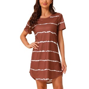 cheibear Women's Round Neck Curve Hem Short Sleeve Sleepshirt Nightgown - 1 of 4