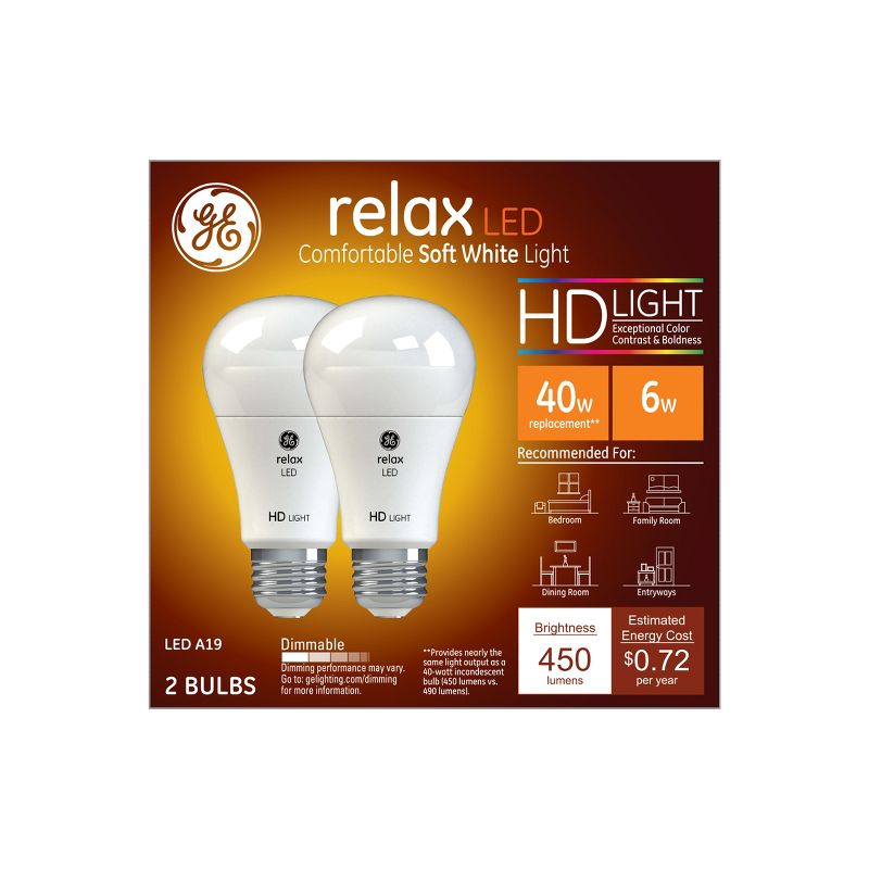 GE 2pk 5.5W 40W Equivalent Relax LED HD Light Bulbs Soft White, 1 of 4