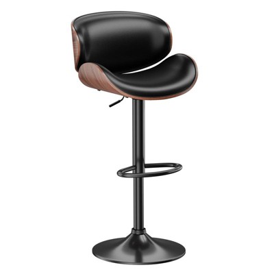 Gikpal Barstools, Adjustable Bentwood Barstools, Modern PU Leather Upholstered Bar Chair with Back and Footrest, for Bar, Dining Room