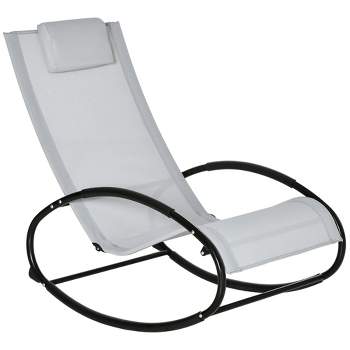 Outsunny Pool Lounger, Outdoor Rocking Lounge Chair for Sunbathing, Pool, Beach, Porch with Pillow & Cool Mesh, Sun Tanning Rocker
