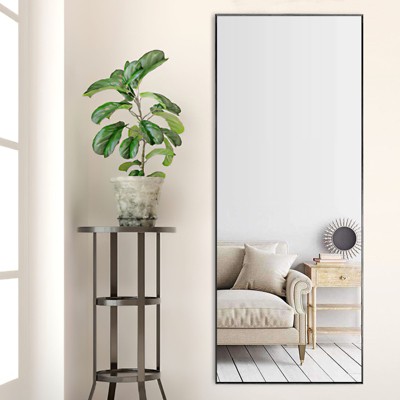 Dovelina Modern Rectangular Aluminium Fine Edge Black Hanging Mirror Decorative Wall Mirror