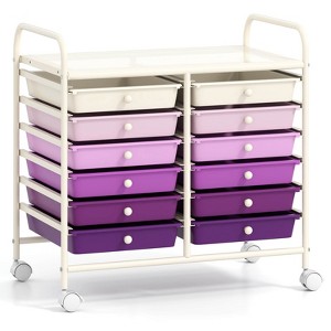 Costway 12 Drawers Rolling Cart Storage Scrapbook Paper Studio Organizer Bins Purple - 1 of 4