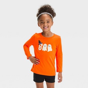 Toddler Girls' Halloween Ghost Long Sleeve T- Shirt - Cat & Jack™ Dark Orange - 1 of 4
