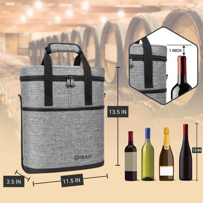 Heather Gray Insulated 3 Bottle Wine Carrier Tote