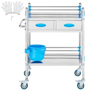 VEVOR Service Cart, 2 Layers Stainless Steel Utility Rolling Cart, Medical Cart with Two Drawers, Dental Utility Cart with Lockable Wheels - 1 of 4