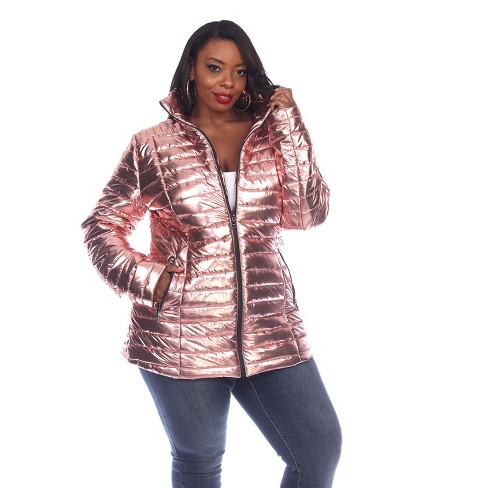 Women's Plus Size Metallic Puffer Coat Pink 2x - White Mark : Target