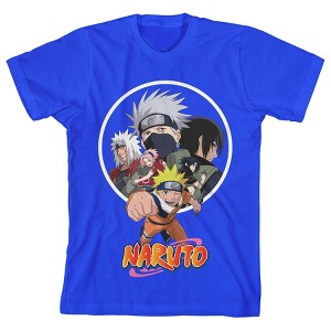 Naruto Classic Group Character Art with Logo Youth Boys Royal Blue Tee - 1 of 2
