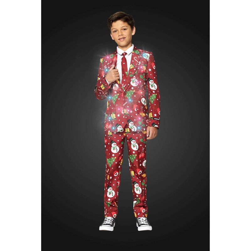 Suitmeister Boys Christmas Suit - Christmas Red Icons Light Up - Red, 5 of 6